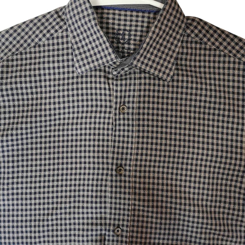 Bugatchi Uomo Shape Fit Navy & Grey Check Button Down Dress/Casual Shirt - Sz L